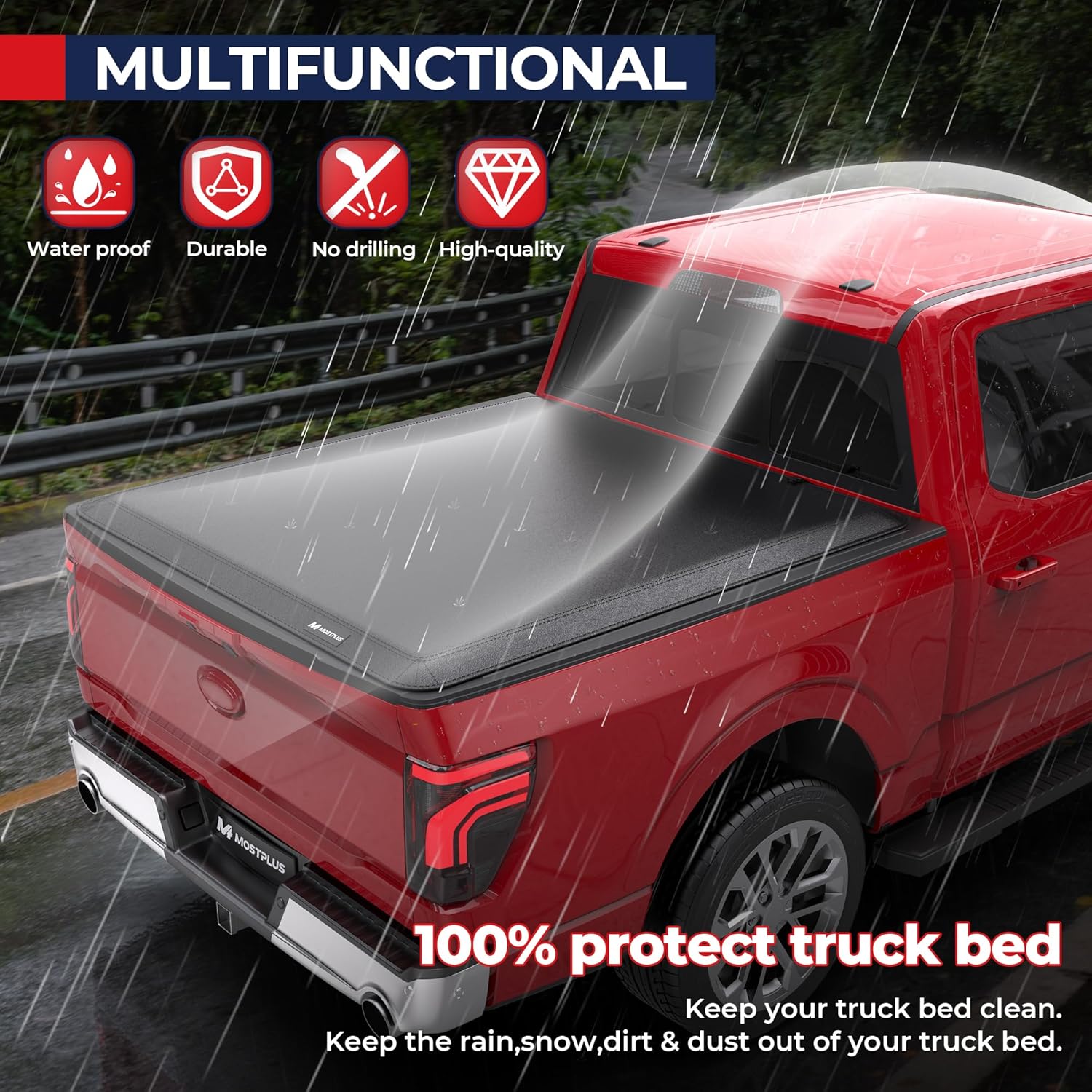 MOSTPLUS 5.5FT Quad Fold Soft Truck Bed Tonneau Cover On Top Compatible for Ford F150 2015-2025 2026 F-150 Bed Fourth Fold Styleside Bed Cover 67Inch