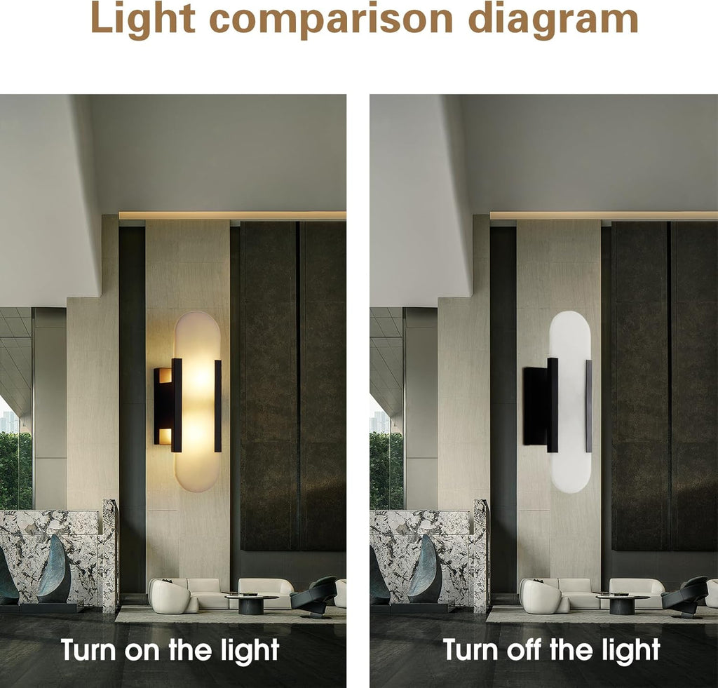 13.8in Alabaster Wall Sconces Set of Two, Natural Marble Wall Lighting .Alabaster Wall Lamp for Bedroom Stairs, Living Room, Vanity, Hallway Bedside(Bulb Included)