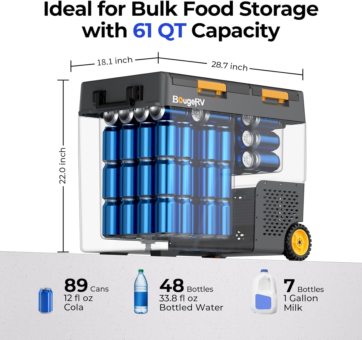BougeRV 61 Quart Portable Fridge Freezer, 12 Volt Car Refrigerator, -4℉ to 68℉ Dual Zone Compressor Electric Cooler 12/24V DC, 110~240V AC for Overlanding, Camping, RV(2026 New Model: CRD2 V2.0)