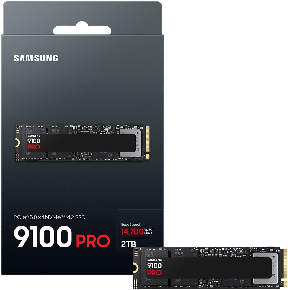 Samsung SSD 9100 PRO 2TB, PCIe 5.0x4 M.2 2280, Seq. Read Speeds Up to 14,700MB/s, Best for AI Computing, Gaming and Heavy Duty Workstations (MZ VAP2T0B/AM)