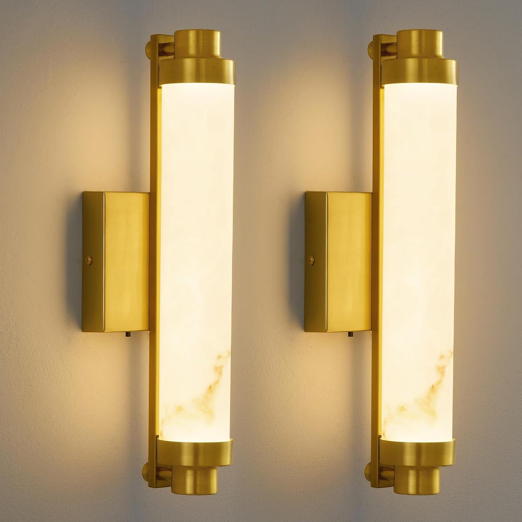 15.4" Gold Wall Sconces Set of 2, Modern Bathroom Sconces with Resin Shade, 5CCT Dimmable LED Wall Lights 14W for Bedroom, Living Room, Hallway