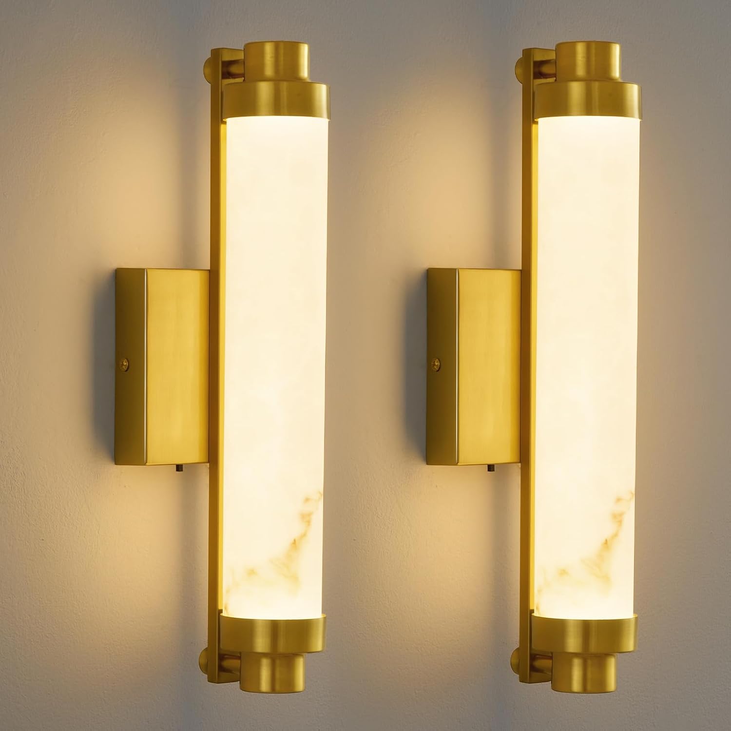 15.4" Gold Wall Sconces Set of 2, Modern Bathroom Sconces with Resin Shade, 5CCT Dimmable LED Wall Lights 14W for Bedroom, Living Room, Hallway