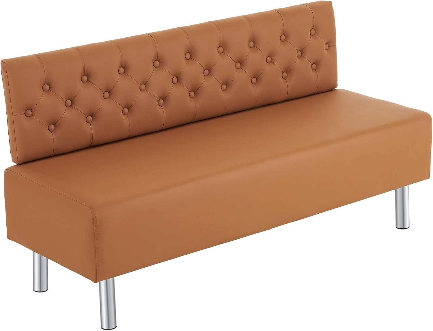 OmySalon Waiting Room Bench with Back, 58.6'' Office Guest Chair Upholstered Reception Seating, Lobby Furniture for Beauty Salon Barbershop Airport Bank Hall Room Conference, Button Tufted, Brown