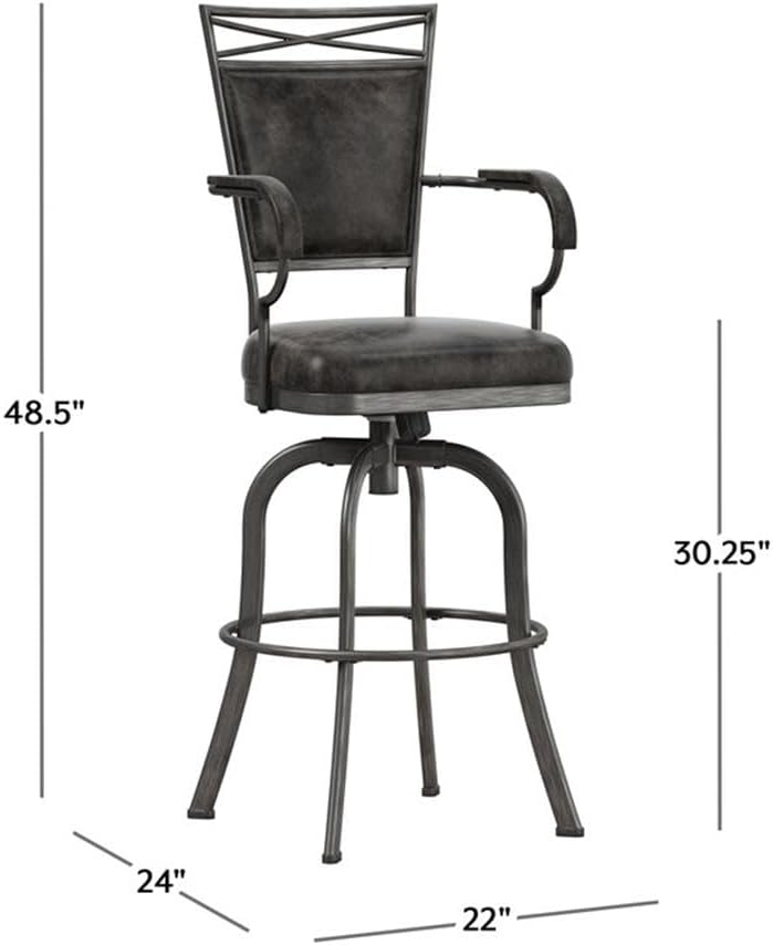 Hillsdale Bridgetown Metal Bar Height Swivel Stool, Pewter