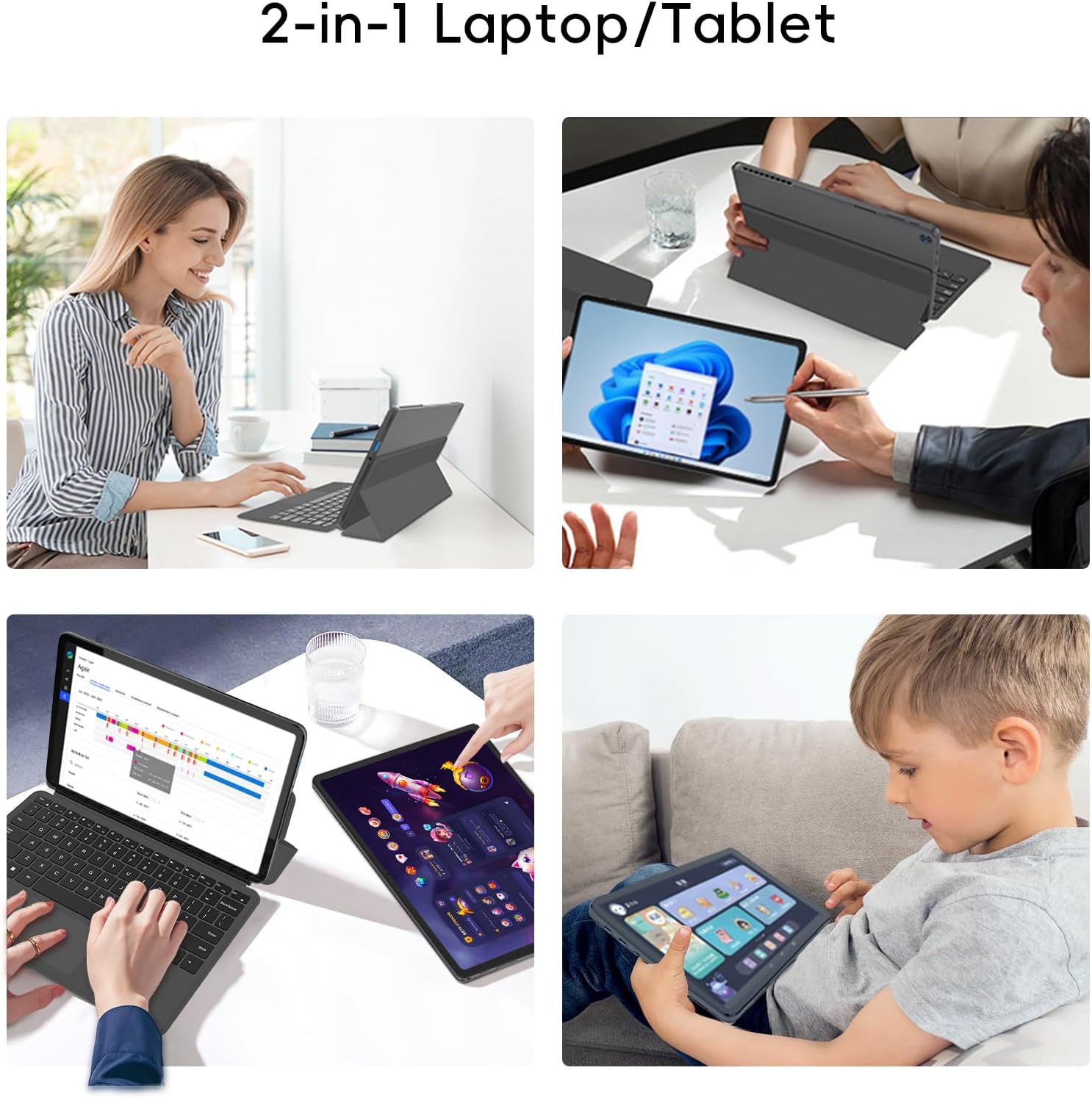 2-in-1 Laptop Tablet 2026 with Magnetic Keyboard & 1-Year Office 365, 12" 2K FHD IPS Touchscreen, 12GB RAM 512GB SSD, 6500Y Processor, USB-C, Dual Speakers, Windows 11 Laptop for Home Office Students