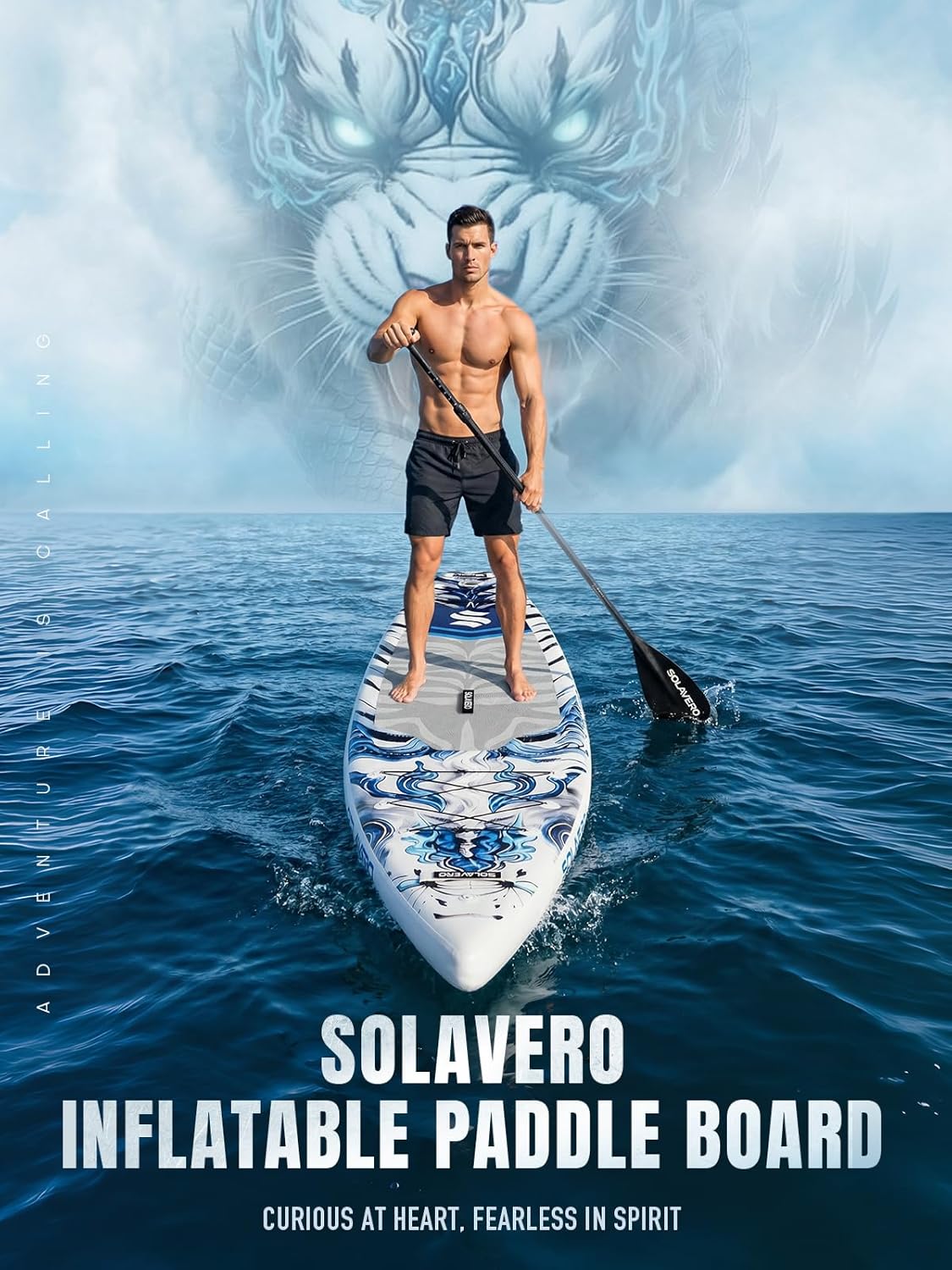 SOLAVERO Inflatable Stand Up Paddle Board, 12'5"×33" Extra Large SUP with Seat Premium Accessories, Anti-Slip EVA Deck for Youth & Adults 600lb Capacity Adventure Paddleboard for Lake, River, Ocean