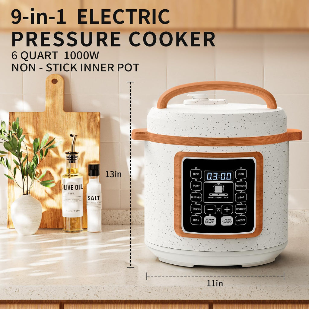6 Quart Electric Pressure Cooker, 9-in-1 Stainless Steel Multi Cooker Pot, Rice Cooker, Slow Cooker, Food Pressure Cooker with Safety Lock, Auto Release, Delay Timer, Intelligent Presets