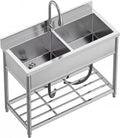 42" x 22" Freestanding Stainless Steel Utility Sink with Pull Down Faucet and Workbench Top, Extra Wide Basin for Laundry Room, Garage, or Workshop