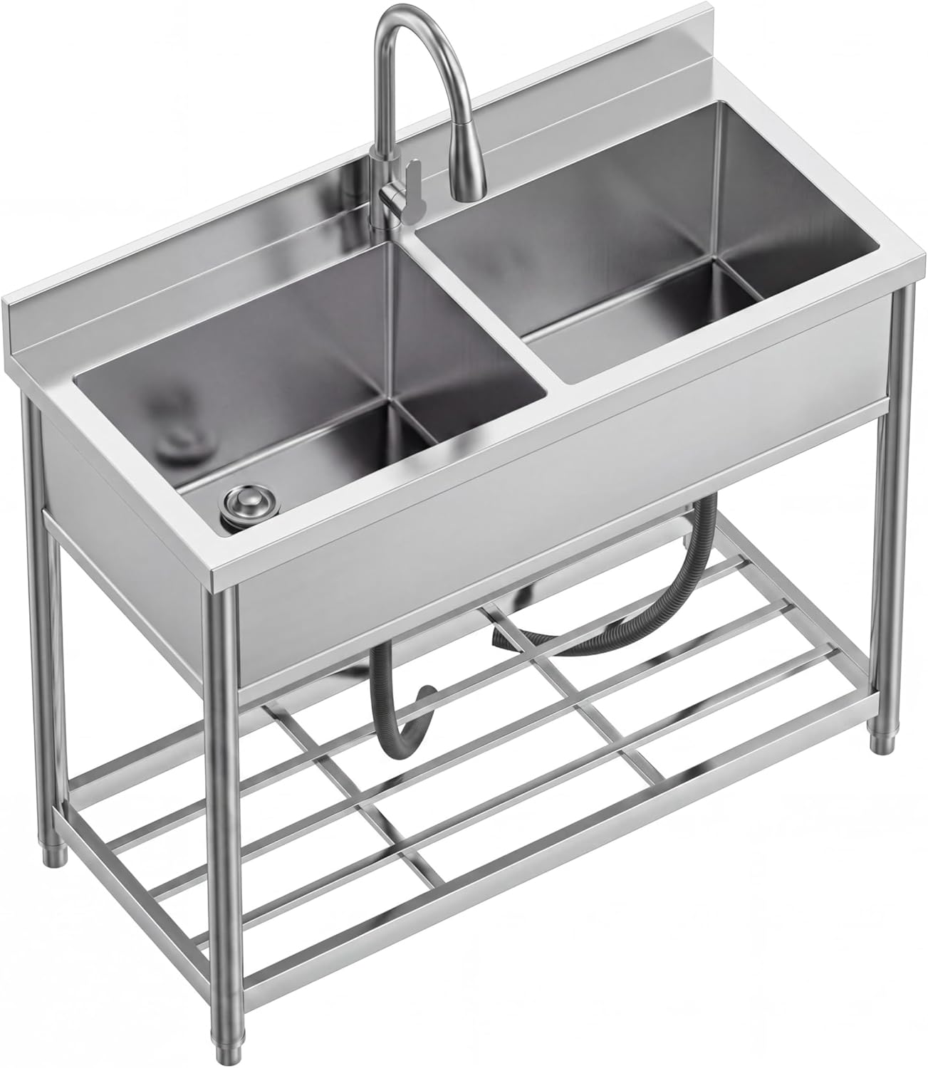42" x 22" Freestanding Stainless Steel Utility Sink with Pull Down Faucet and Workbench Top, Extra Wide Basin for Laundry Room, Garage, or Workshop
