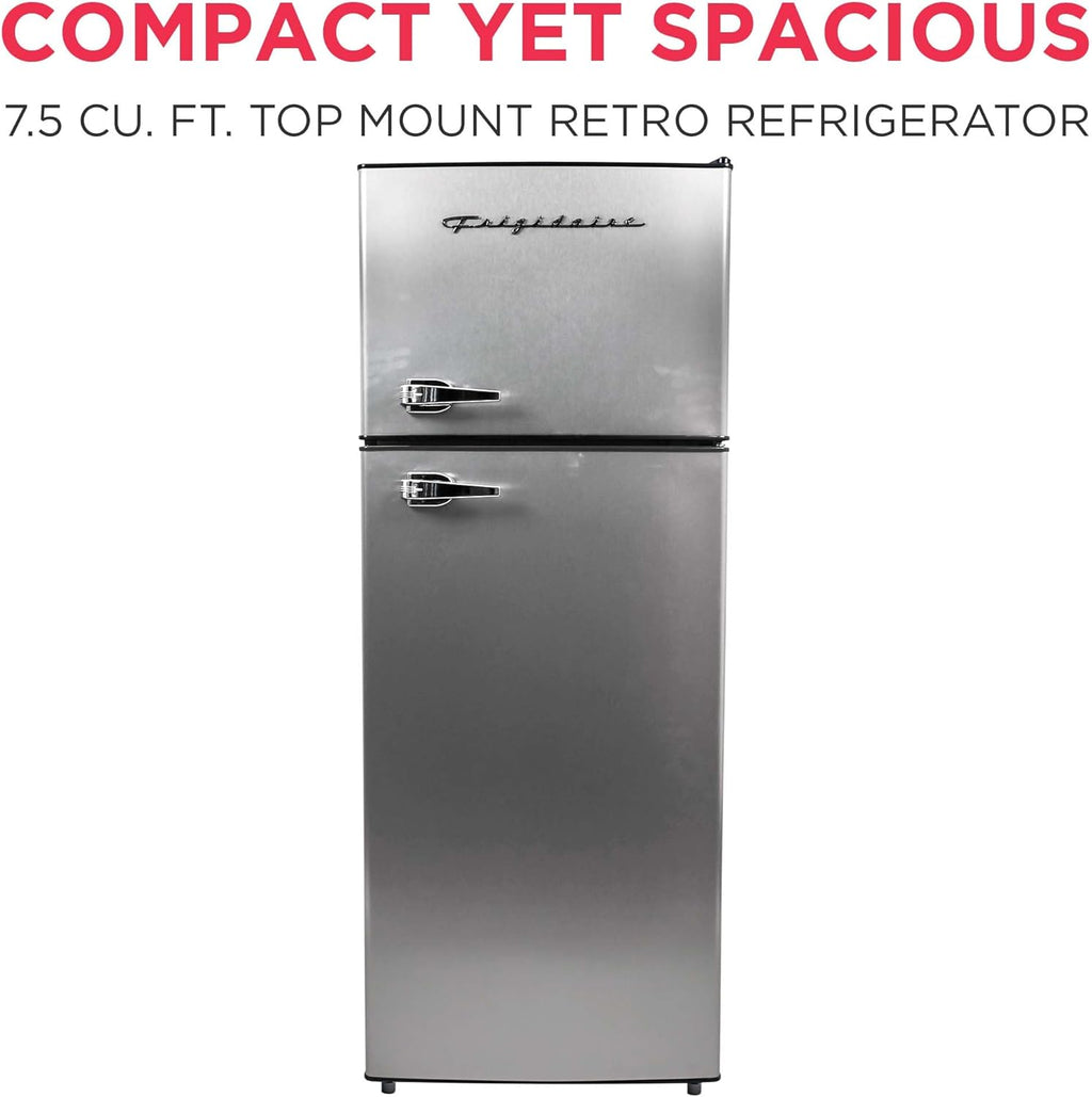 Frigidaire, 2 Door Apartment Size Refrigerator/Freezer Combo, 7.5 cu ft, Platinum Series, Stainless, 23" D x 21.5" W x 55.5" H