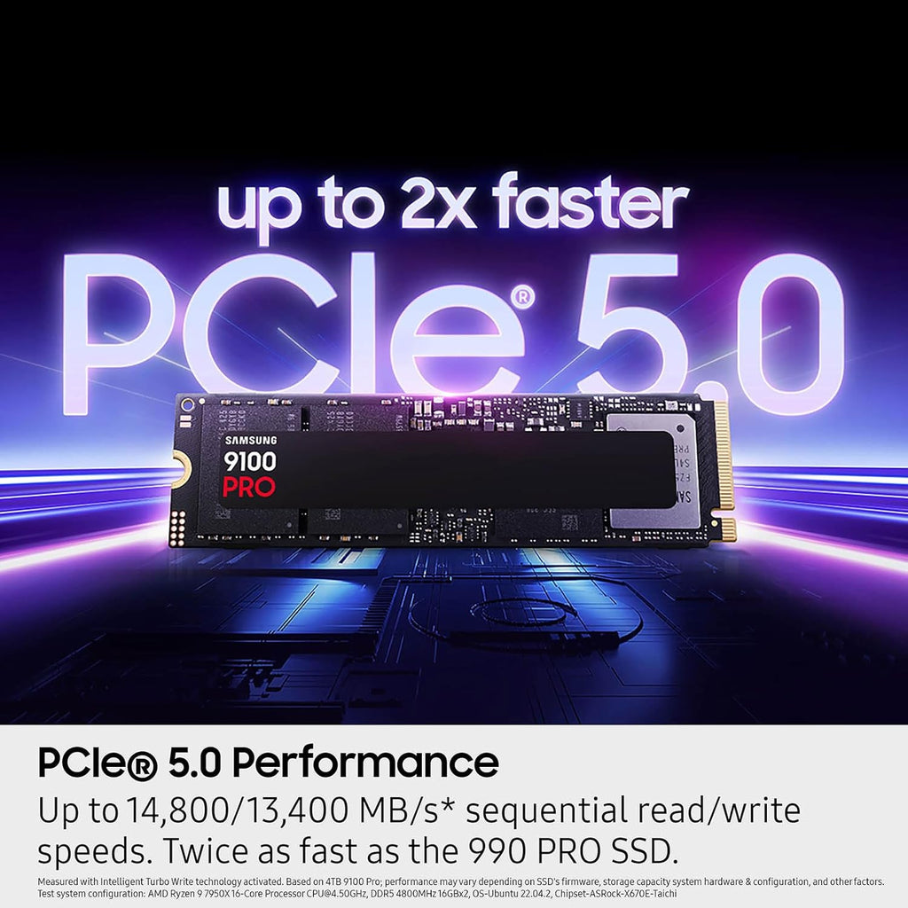 Samsung SSD 9100 PRO 2TB, PCIe 5.0x4 M.2 2280, Seq. Read Speeds Up to 14,700MB/s, Best for AI Computing, Gaming and Heavy Duty Workstations (MZ VAP2T0B/AM)