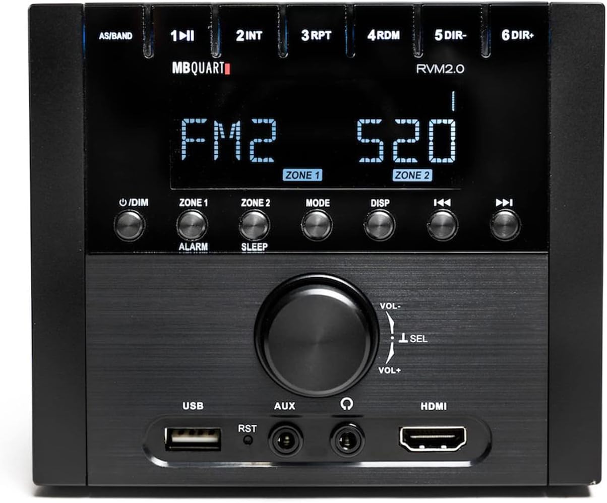 MB Quart RVM2.0 RV in Dash Compact Mechless Source Unit with AM/FM, Bluetooth, RCA, USB, and HDMI for Audio and Visual Media Connection