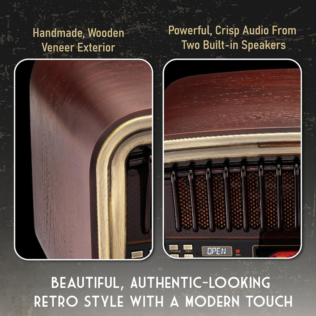 SoundBeast All-in-One AM/FM Radio with CD Player, Bluetooth Input, USB Playback & Recording, SD Card Playback, Aux Input, Built-in Speakers, Handmade Wooden Exterior