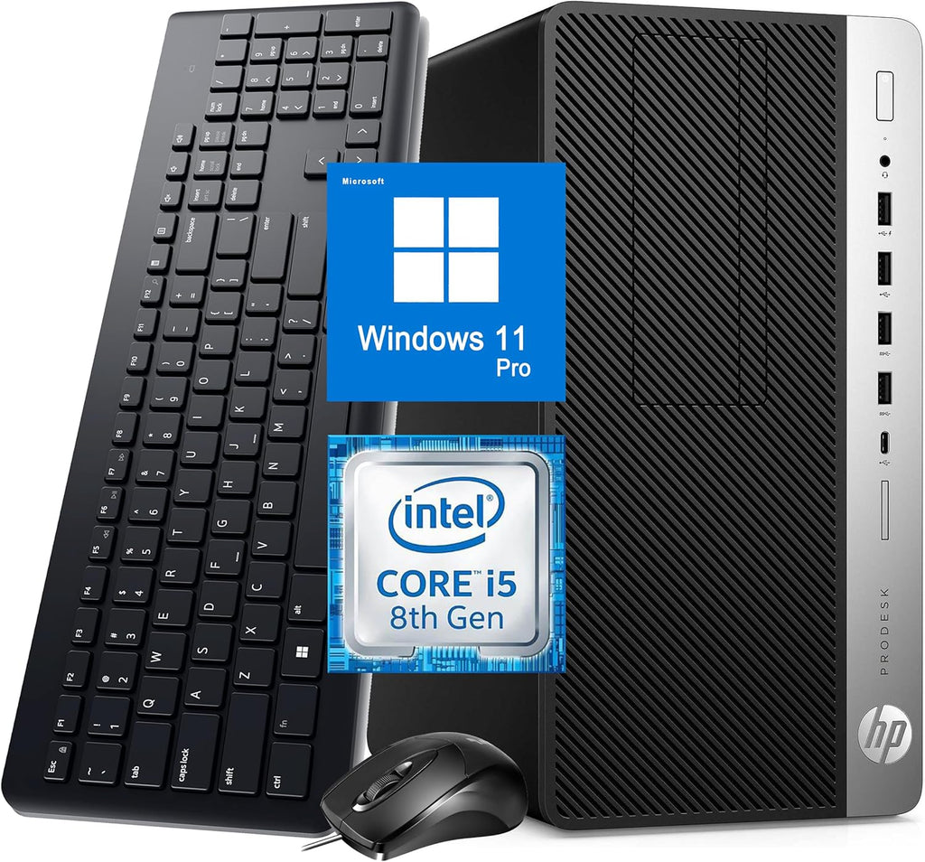 HP ProDesk 600 G4 Mini Tower Desktop, Windows 11 Pro Computer MT PC, Intel Core i5-8500, 8GB RAM, 256GB SSD, Keyboard & Mouse, WiFi, Bluetooth (Renewed)