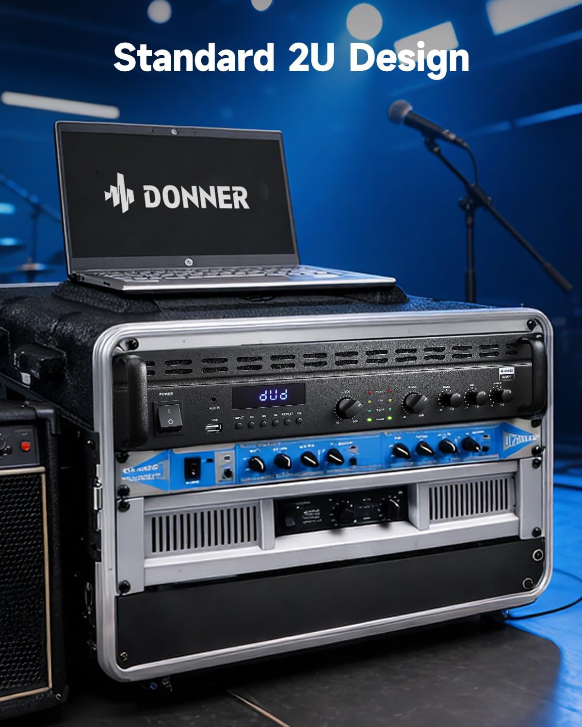 Donner Power Amplifier, 2 Channel Audio Amplifier with Bluetooth 5.3, EQ Controls, 100W RMS and 225W @4Ω Bridgeable, Versatile Inputs, for Home Party, Live Sound, DJs and Garage, MAMP7