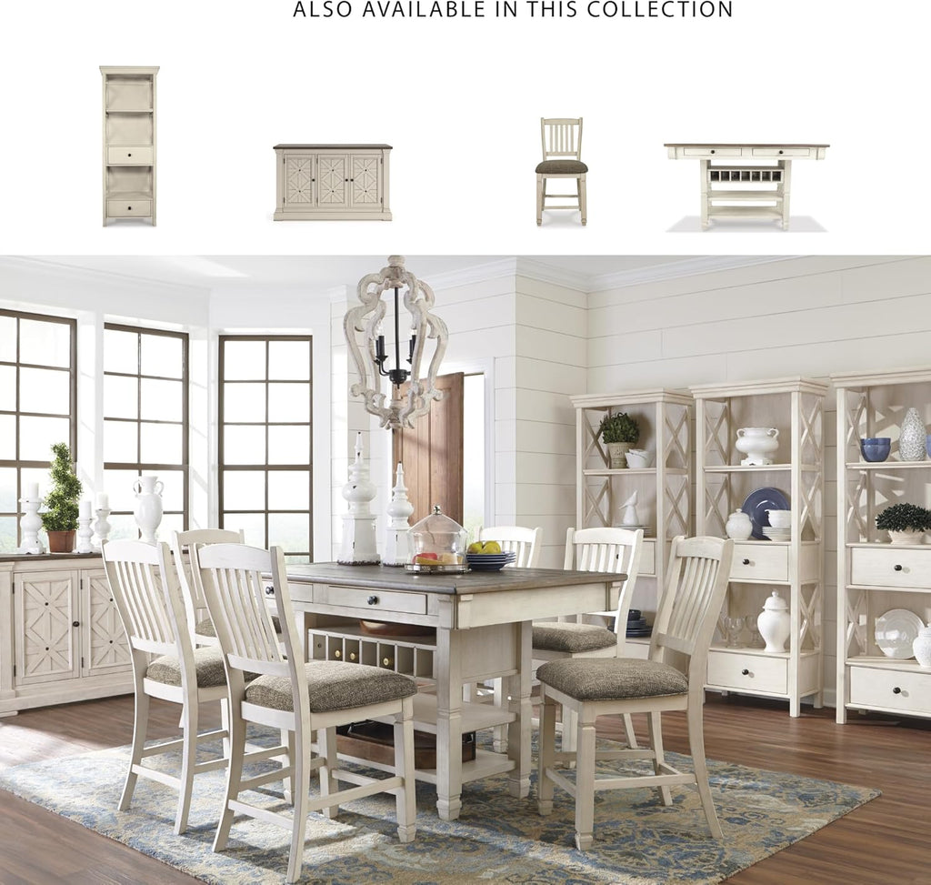 Signature Design by Ashley Bolanburg 24" Counter Height Farmhouse Barstool, 2 Count, Antique White