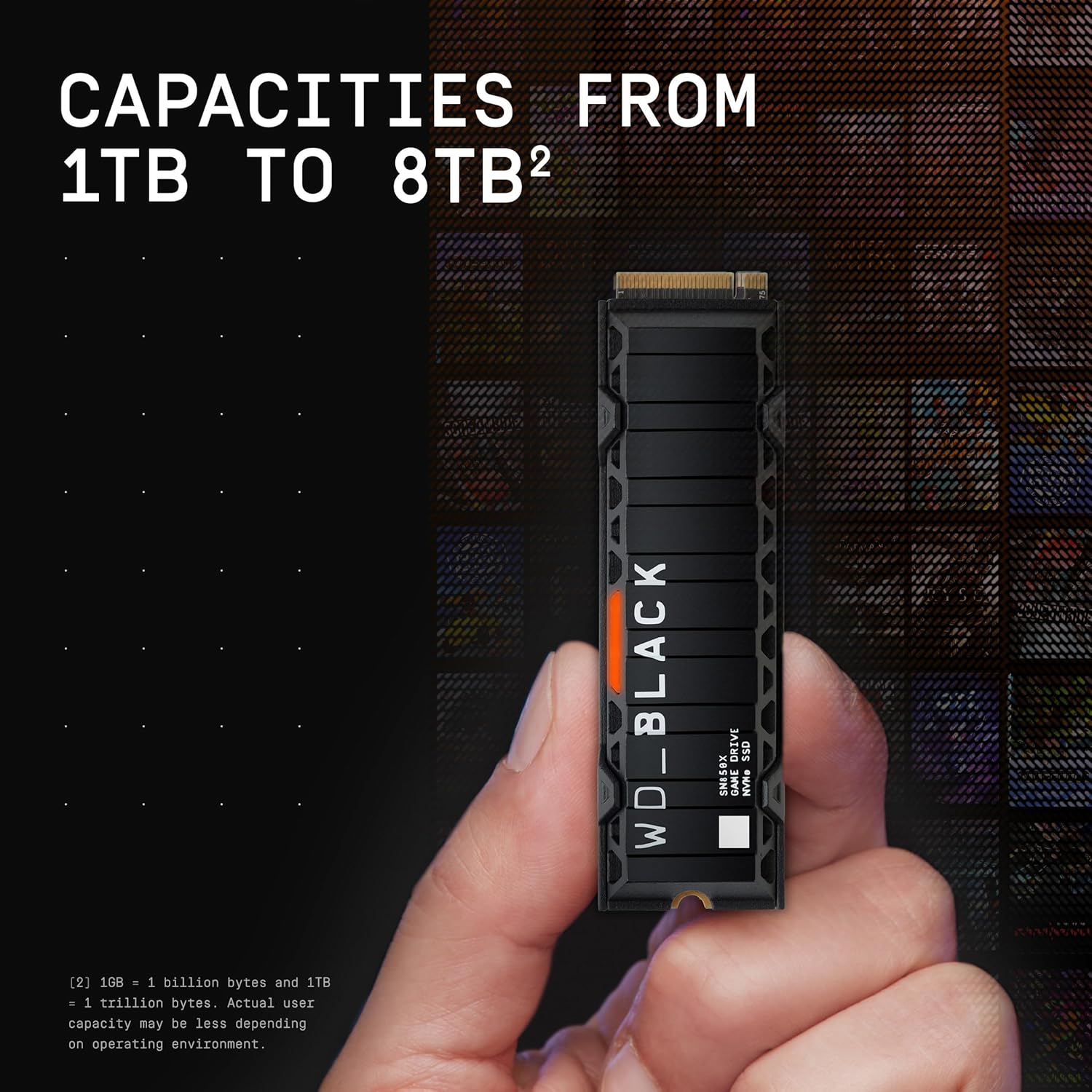 WD_BLACK SN850X 1TB NVMe SSD with Heatsink - M.2 2280, Up to 7,300 MB/s Read speeds, Up to 6,300 MB/s write speeds, Gaming Expansion, High Performance Internal Solid State Drive - WDS100T2XHE