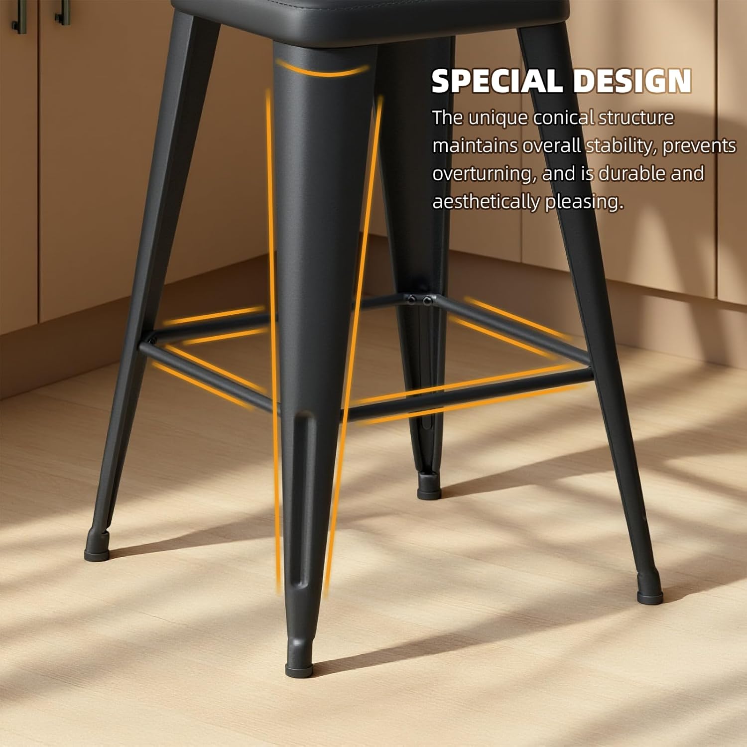 Bar Stools Set of 4, 26" Counter Height Bar Stools Backless, Upholstered Bar Stools with Metal Legs for Kitchen Island, Study Room, Cafe, Black