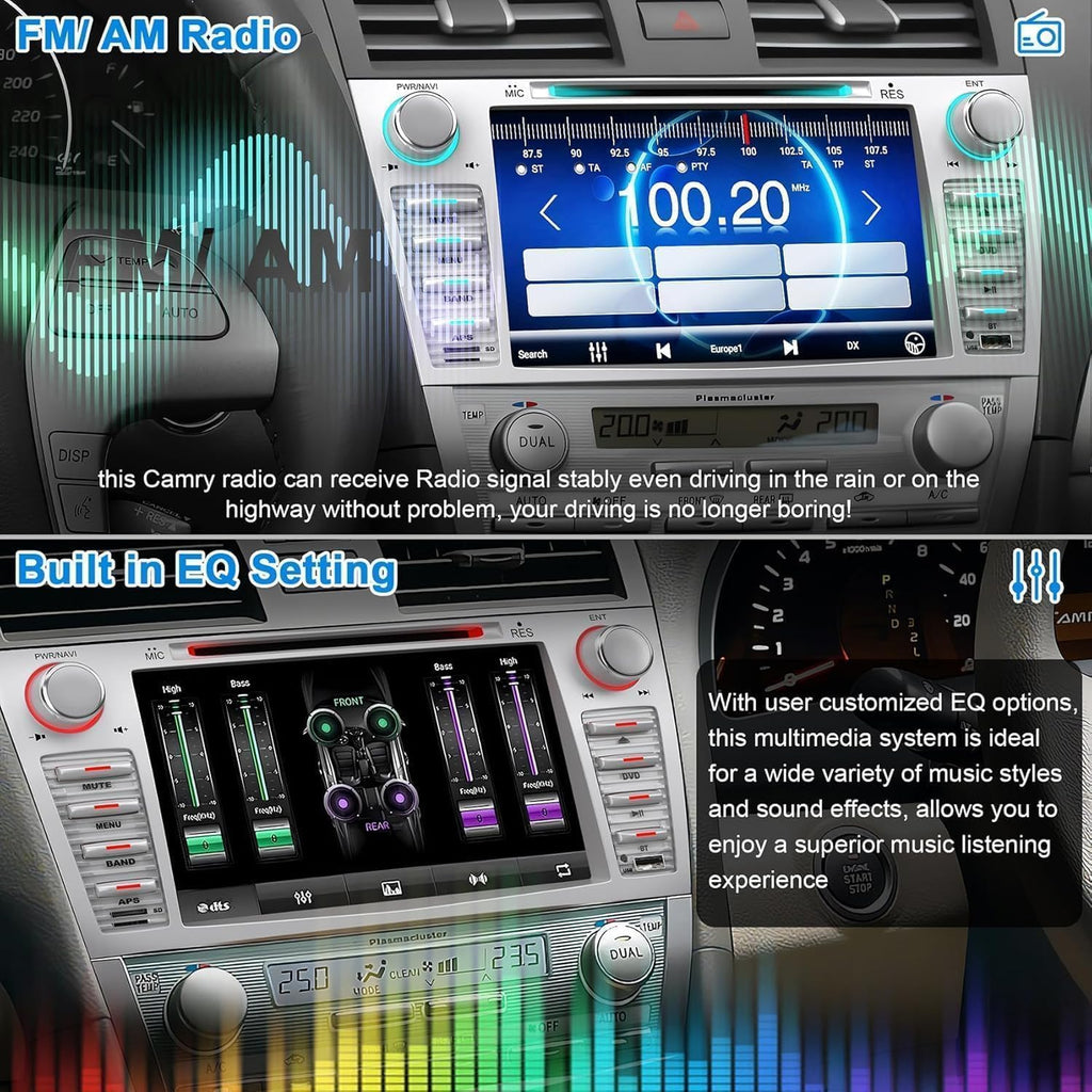 8-Inch Touch Screen Car Stereo with CD/DVD Player for Toyota Camry 2006-2011(Without J-B-L Sound System), Support Bluetooth 5.2, CarPlay/Android Auto, Backup Camera, FM/AM Radio, AUX Input.