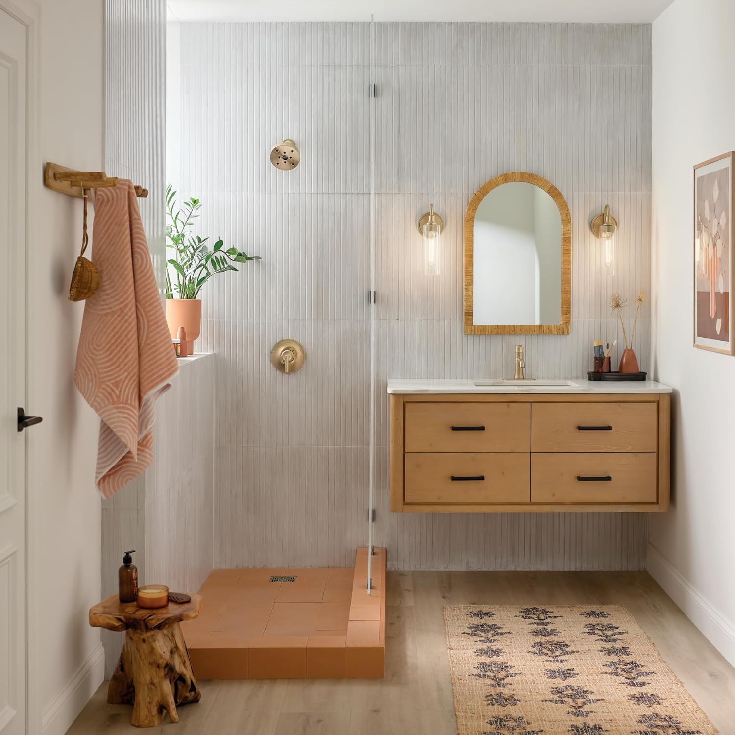 Kichler Kavi 5" 1-Light Wall Sconce Bathroom Vanity Light with Clear Glass in Champagne Bronze, Damp Rated for Bathroom, Powder Room, Kitchen, Hallway, Bedroom (5" W x 13" H), 55209CPZ