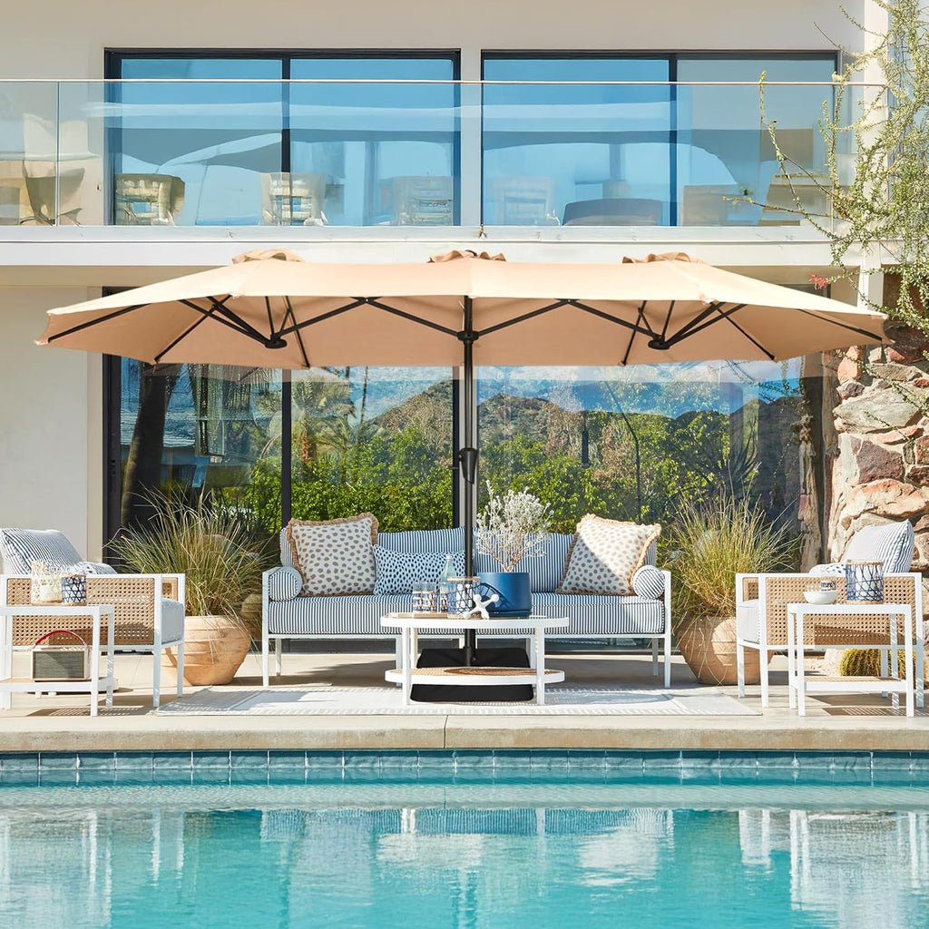 SUPERJARE 13FT Outdoor Patio Umbrella with Base Included, Double Sided Pool Umbrellas with Fade Resistant Canopy, Large Table Umbrella for Deck, Market, Backyard - Beige