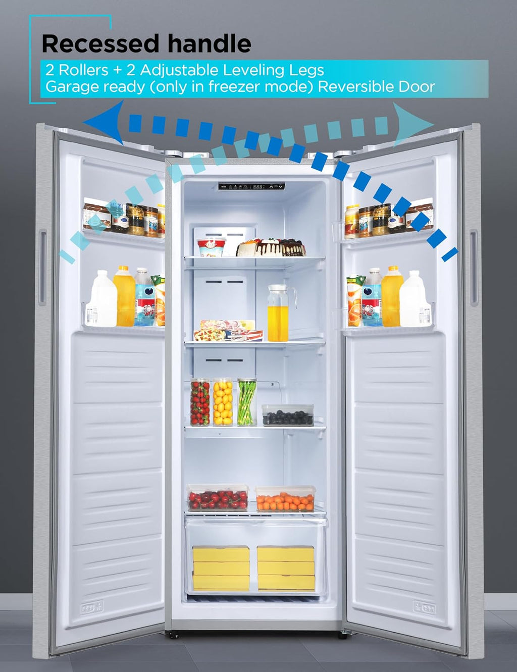 BLACK+DECKER 11 Cu. Ft. Convertible Freezer Refrigerator, Upright Freezer with Glass Shelves, Reversible Door, ENERGY STAR rated, Frost Free, BUC1100XS, Stainless Look