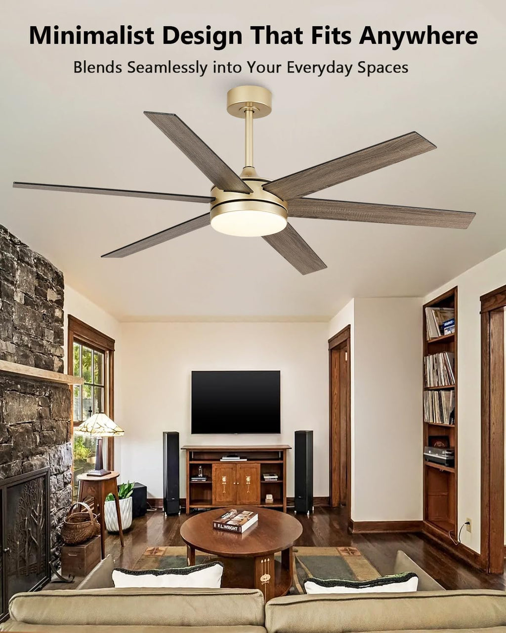 60 Inch Large Gold Ceiling fan with Lights and Remote/APP, Modern Black and Gold Ceiling Fan for bedroom Living Room Shop with 3CCT, 6-Speeds, Timer, 5 Blade Indoor Sleek Brass Fandelier