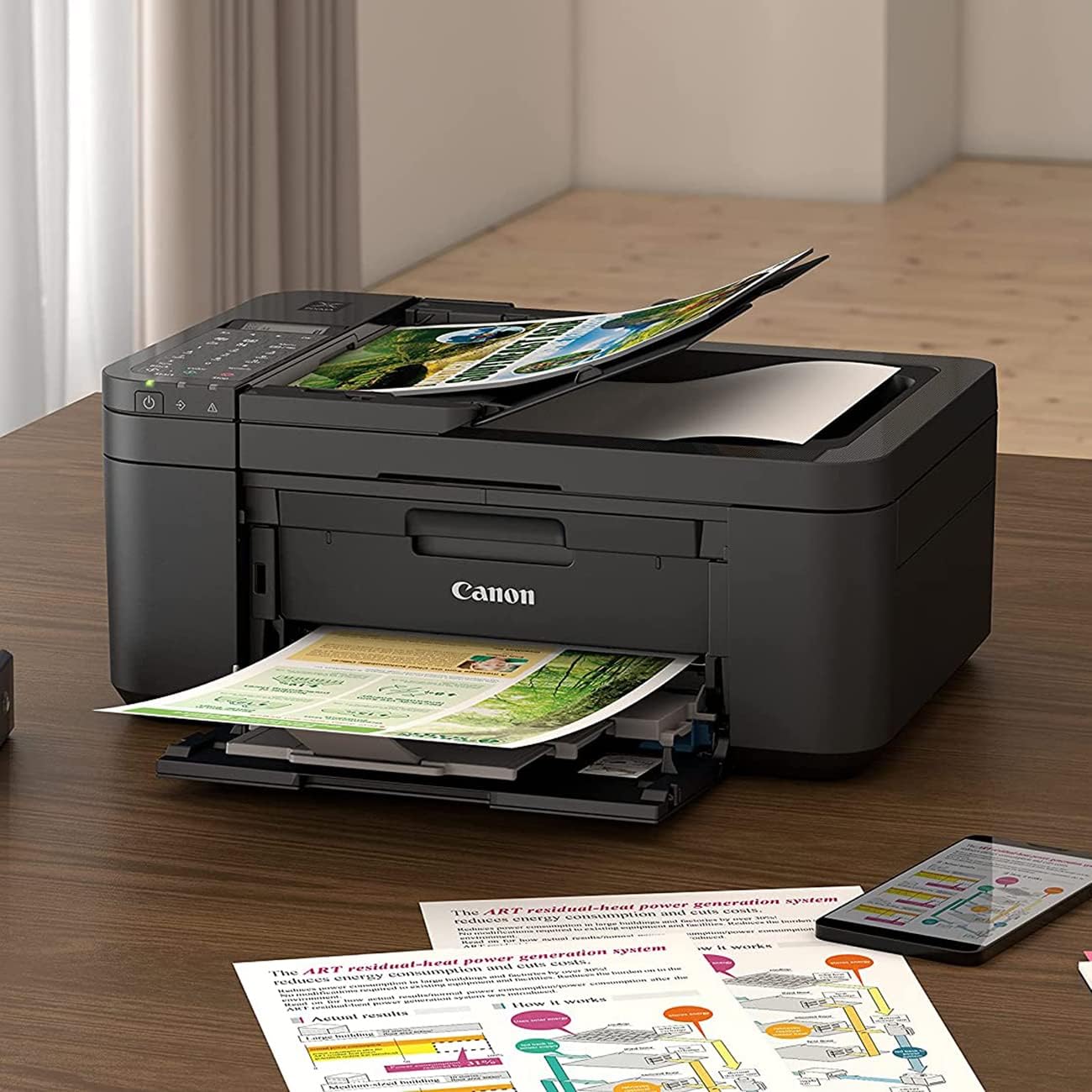 Canon PIXMA TR4720 All-in-One Wireless Printer with Auto Document Feeder, Mobile Printing, Copy, Fax and Scanner Black 5074C002 Bundle with DGE USB Connection Cable + Print Like A Pro Guidebook Kit