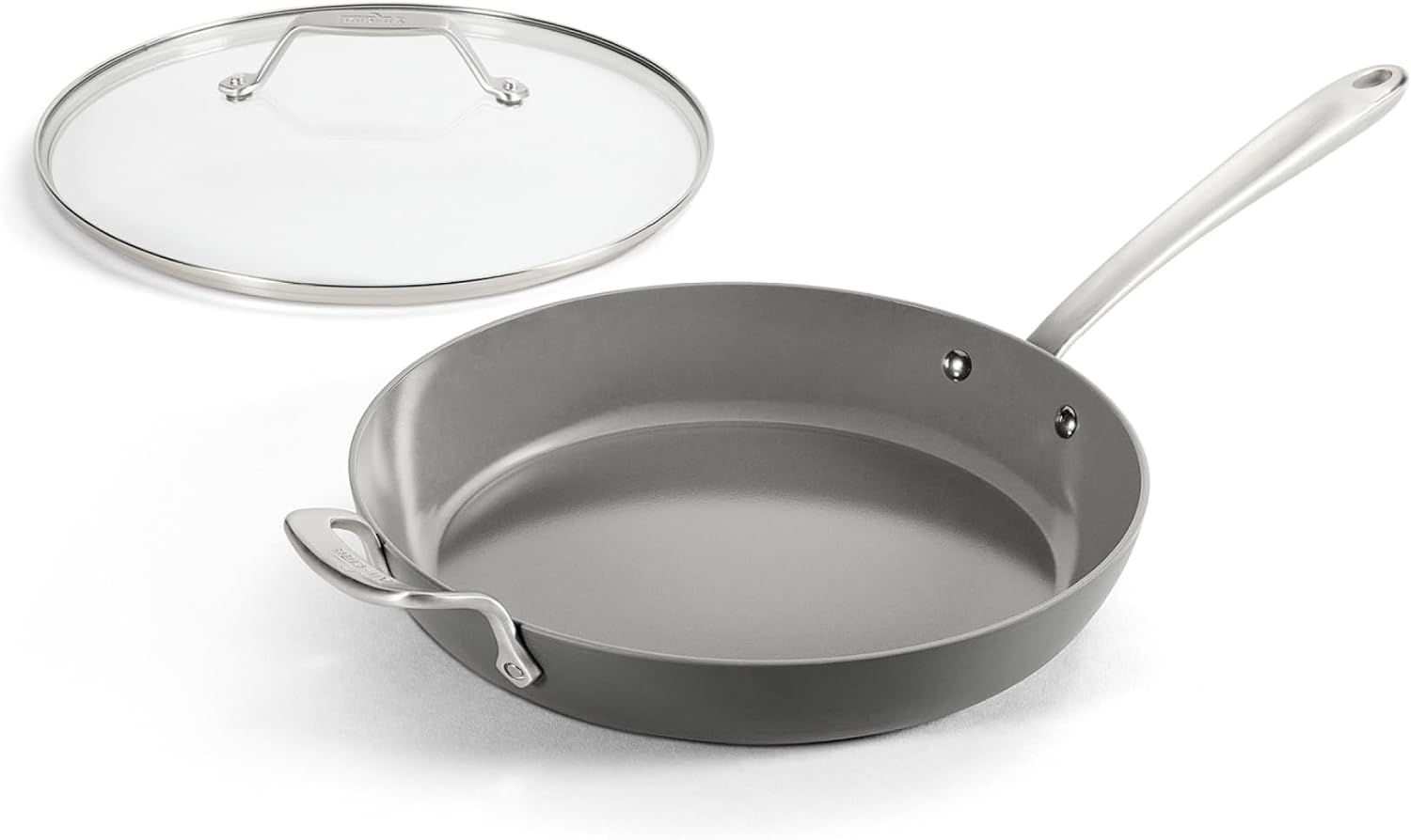 All-Clad HA1® Ceramic Nonstick, Frying Pan Set with Lid, 12 inch - Oven Safe up to 450° & Compatible with All Stovetops (Gas, Electric & Induction), Light Grey