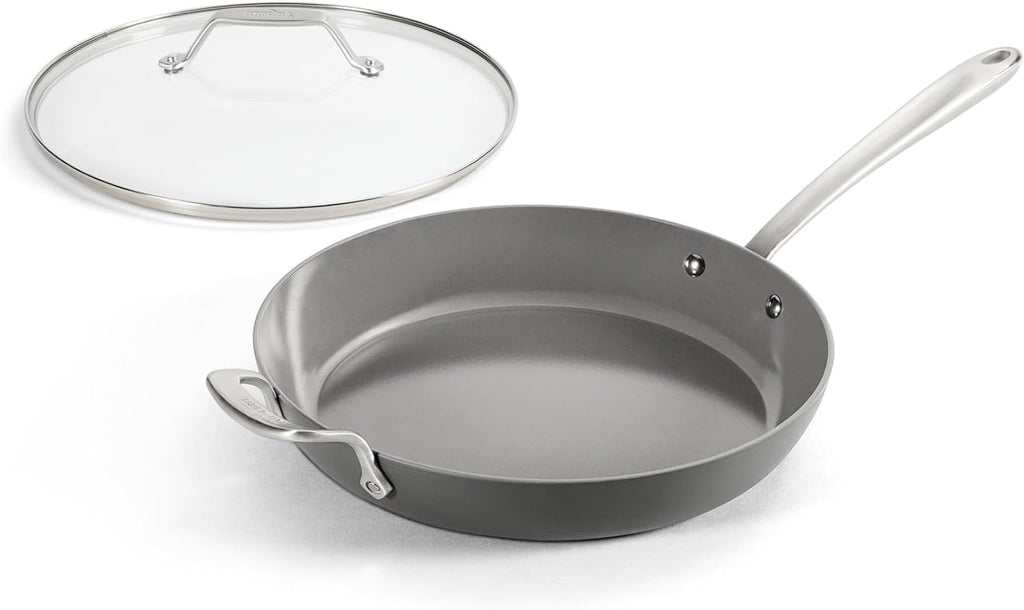 All-Clad HA1® Ceramic Nonstick, Frying Pan Set with Lid, 12 inch - Oven Safe up to 450° & Compatible with All Stovetops (Gas, Electric & Induction), Light Grey