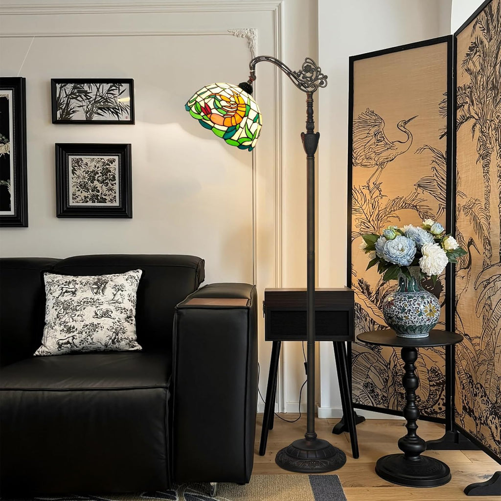 Tiffany Floor Lamp 12 Inch Stained Glass Orange Shrimp Tiffany Style Reading Lamp Retro Home Decoraton Comfortable and Atmosphere Suitable Living Room Bedroom Coffee Shop Restaurant Study
