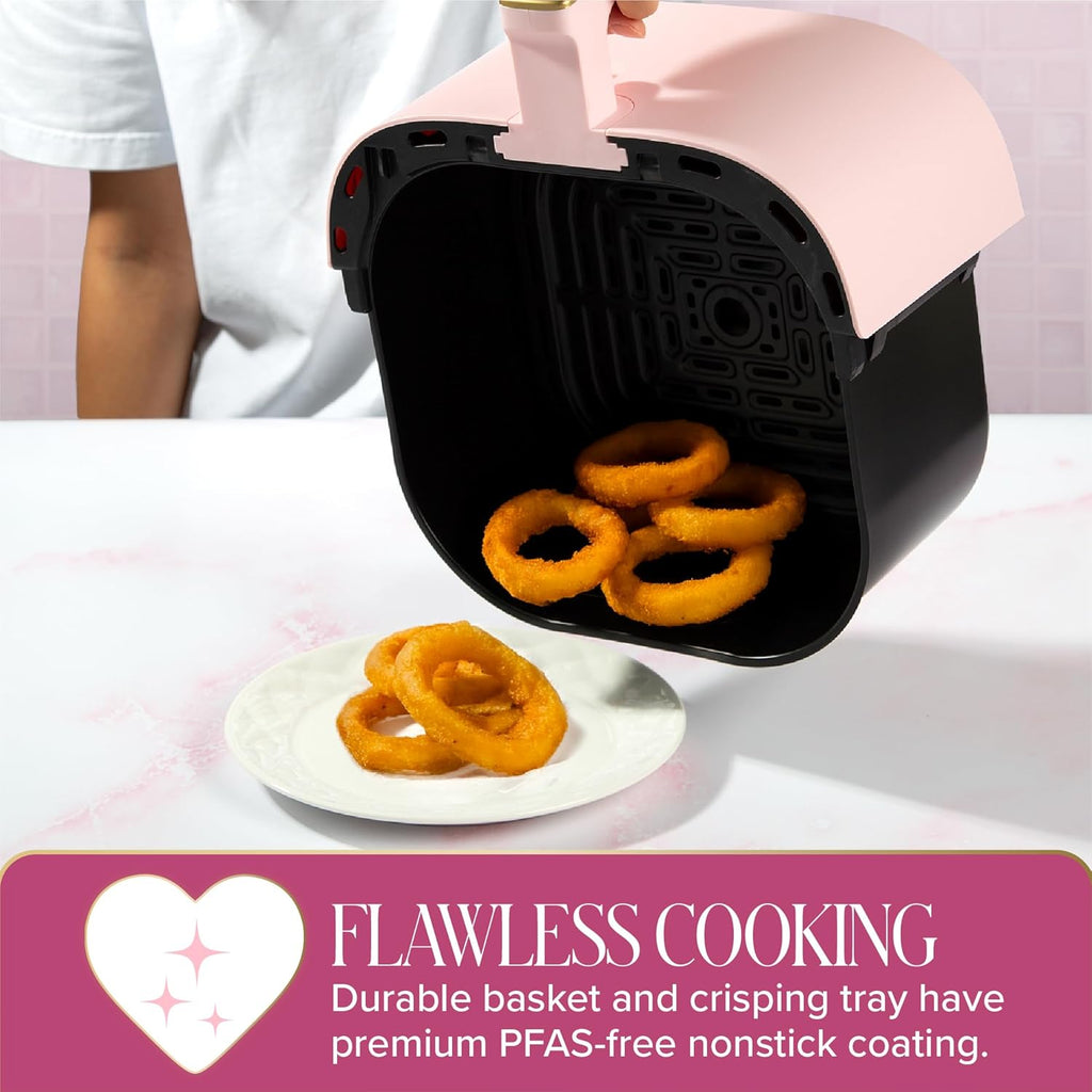 Paris Hilton 6-Quart Air Fryer, Nonstick Basket Made Without PFAS, Touchscreen, 8-in-1 (Fry, Roast, Broil, Bake, Reheat, Keep Warm, Pizza, Dehydrate), Dishwasher Safe Basket and Crisping Tray, Pink
