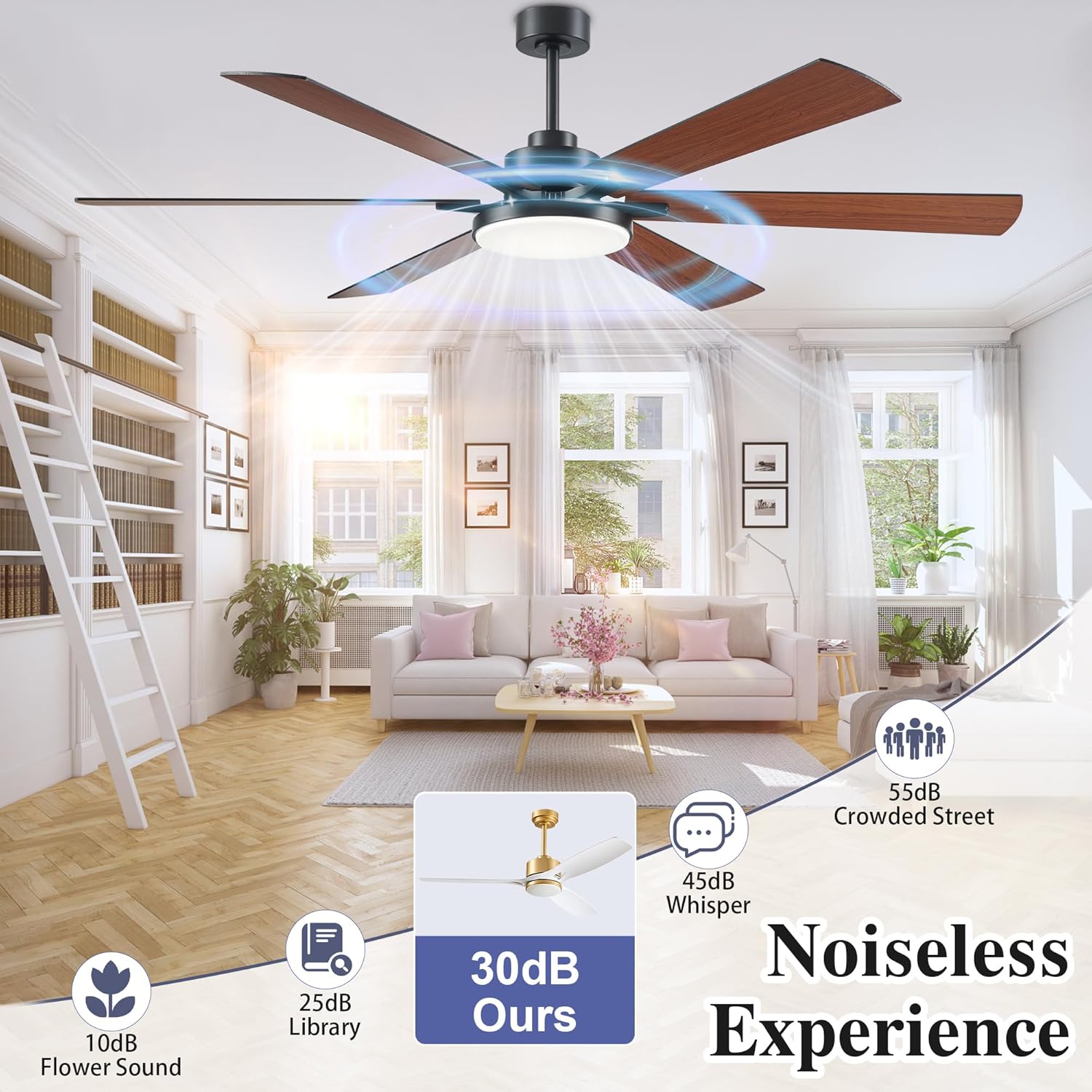 DIAMONDFORGE 72 inch Ceiling Fans with Lights and Remote Control,Indoor Outdoor/Flush Mount Low Profile Commercial Reversible Dimmable Ceiling Fans for Living Room Patio Industrial Shop Wood Grain