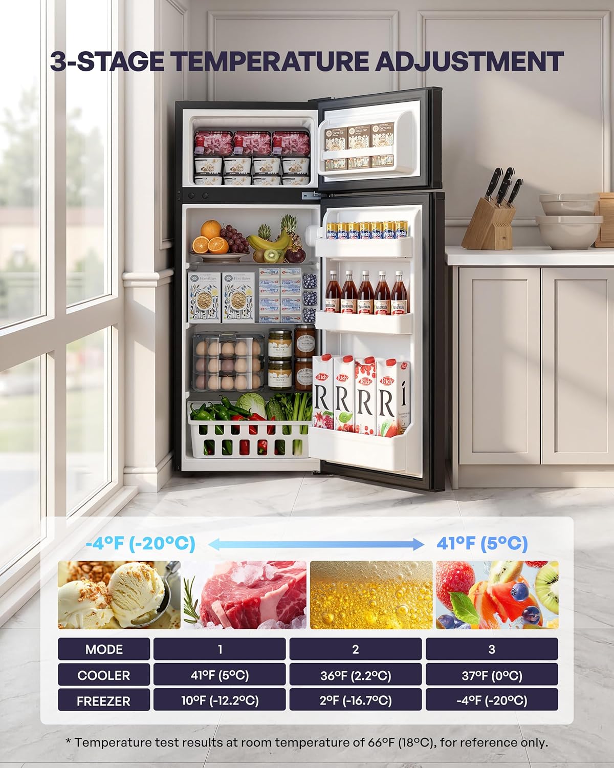 Icyglee 4.5 Cu.Ft Mini Fridge with Freezer, 2 Doors Small Fridge with Adjustable Thermostat & Removable Glass Shelves, Small Refrigerator for Kitchen Office Dorm, Quiet Operation, Black