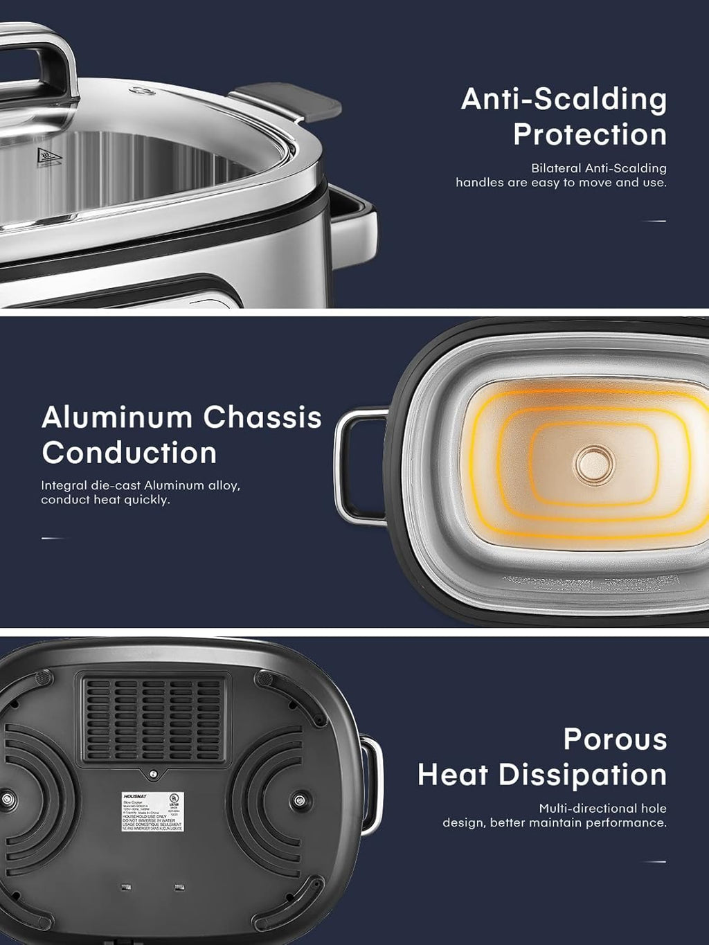 HOUSNAT Slow Cooker, 10 in 1 Programmable Slow Cooker 6QT 304 Stainless Steel Inner Pot, Multi-Cooker with Rice, Yogurt, Sauté, Steam, Delay Start & Adjustable Temp – for Large Families & Entertaining