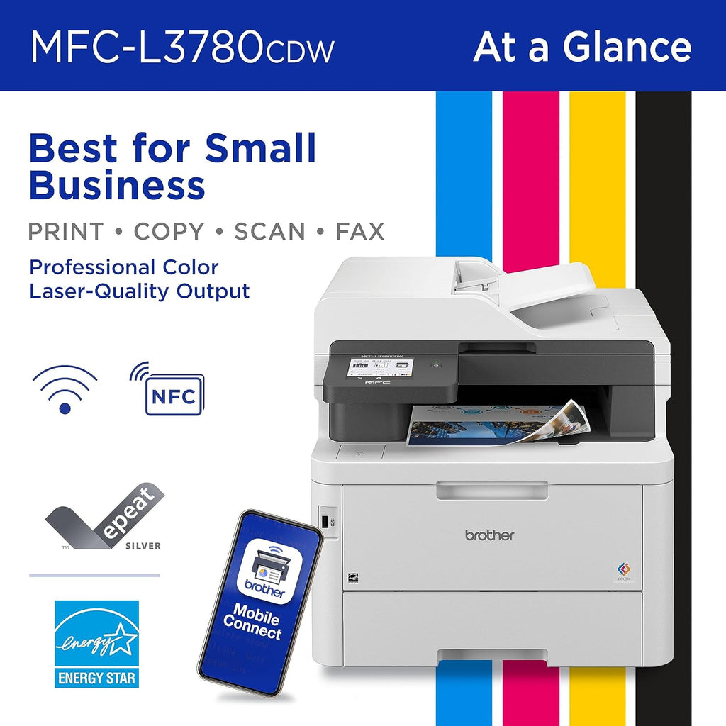 Brother MFC-L3780CDW Wireless Digital Color All-in-One Printer with Laser Quality Output, Single Pass Duplex Copy & Scan | Includes 2 Month Refresh Subscription Trial, Works with Alexa