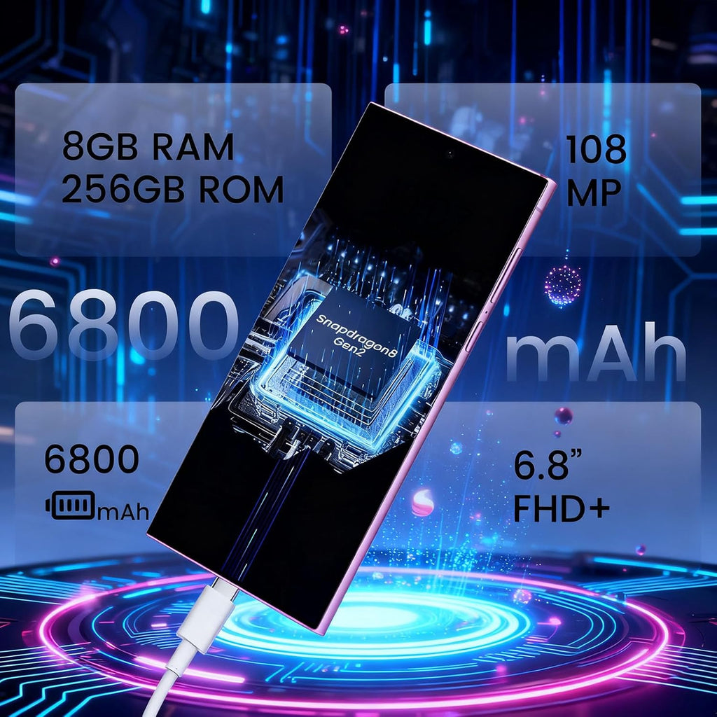 C24 Ultra Unlocked Phones, Android 14.0 Cell Phone, 6800mAh Battery Fast Charging Mobile Phone, 5G Smartphone, 8GB+256GB Dual SIM Dual Standby, Unlocked Phones with Tool Pen (Black)