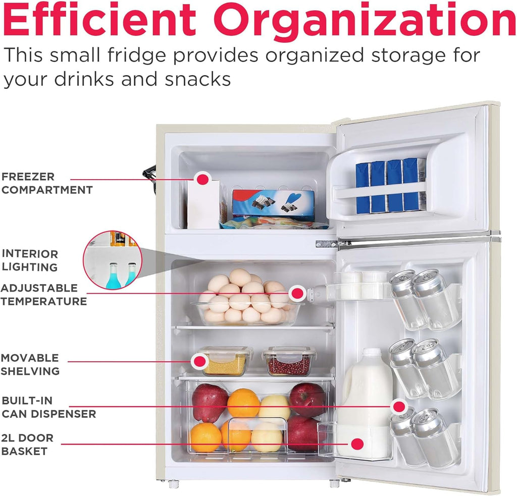Frigidaire EFR840-Cream EFR840 Retro Mini Fridge with Freezer & Side Bottle Opener-Small 2 Door Refrigerator for Office Bar or College Dorm Room-3.1 Cu Ft (Cream)