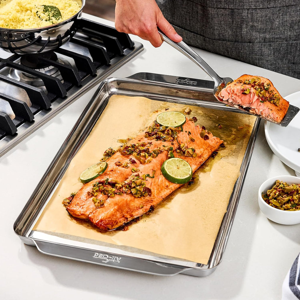 All-Clad Stainless Steel Baking Half Sheet Pan 11.5" x 17" - Tri-ply Bonded for Consistent Baking- (Roast, Bake Cookies, Brownies and More) Professional Stainless Steel Bakeware