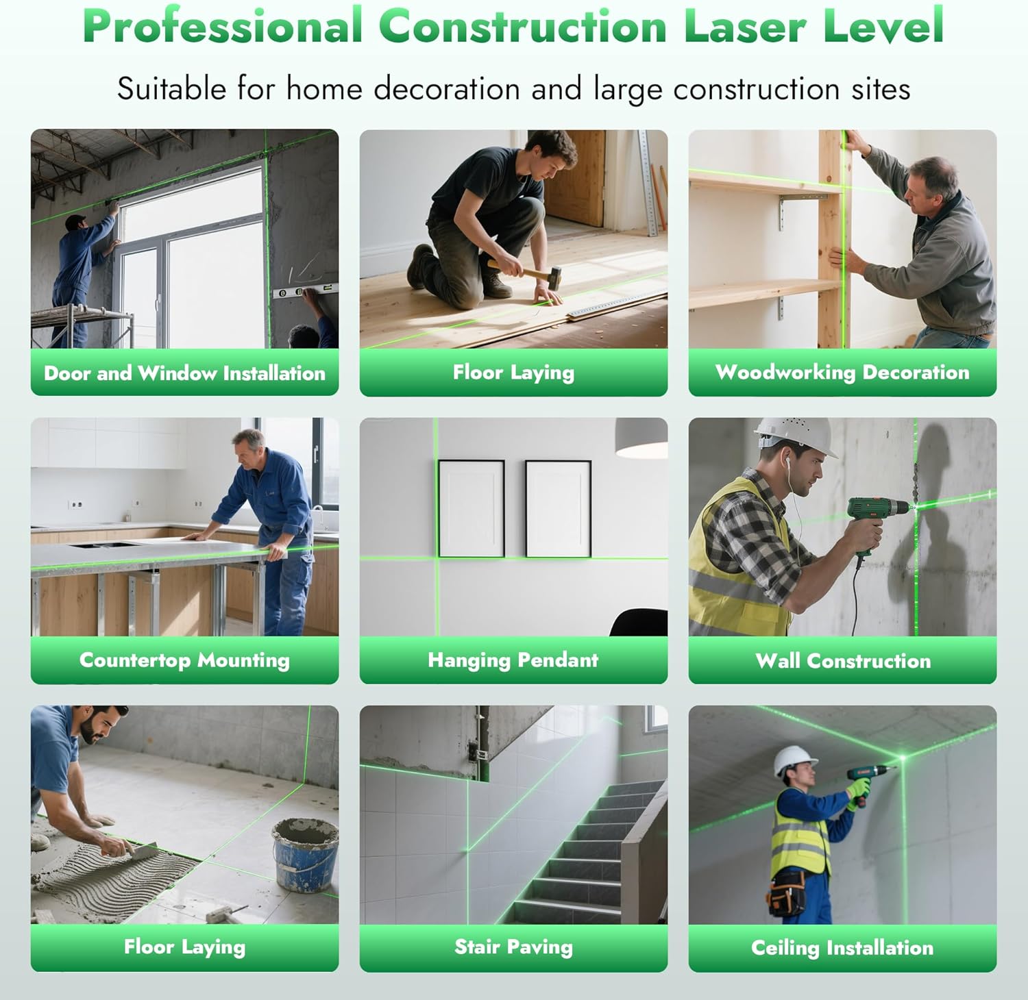 Laser Level 360 Self Leveling 12-Line 3D Green Laser Level with High Accuracy ±1/9", Remote Control, 3x360°Cross Line, Rechargeable Battery Pulse Mode Tilt, Magnetic Bracket for Home & Construction