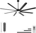 84 Inch Celing Fan with Light and Remote, Large Celing Fan with 8 Black Aluminum Blades, 6 Wind Speeds, Quiet DC Motor, HVLS Ceiling Fan for Living Room Garage Patio Gym Shop
