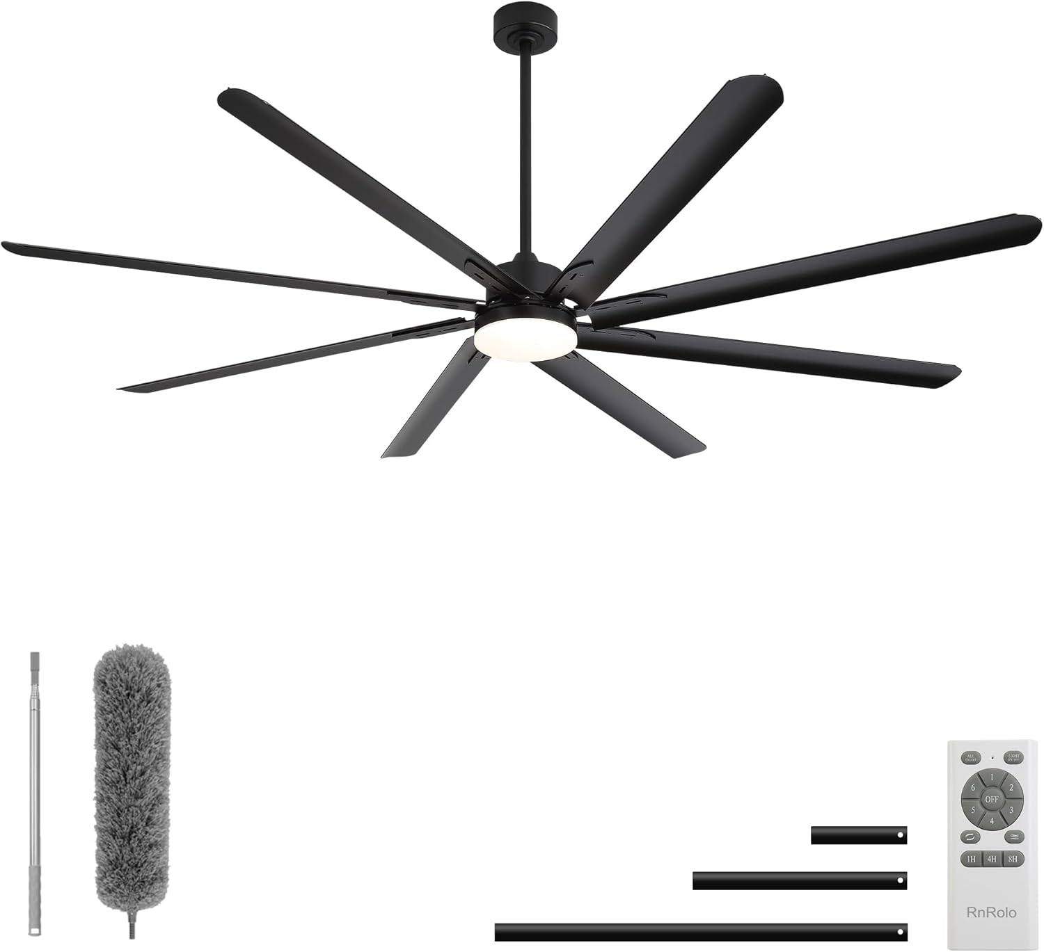 84 Inch Celing Fan with Light and Remote, Large Celing Fan with 8 Black Aluminum Blades, 6 Wind Speeds, Quiet DC Motor, HVLS Ceiling Fan for Living Room Garage Patio Gym Shop