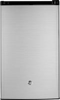 GE Mini Fridge With Freezer | 4.4 Cubic Ft. | Single-Door Design With Glass Shelves, In-Door Can Rack & Small Freezer | Small Refrigerator Perfect for the Garage, Dorm Room, or Bedroom | Clean Steel
