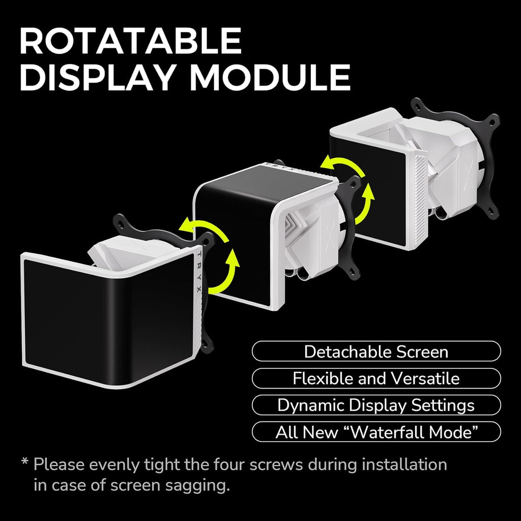 TRYX PANORAMA SE 360 ARGB White 360mm AIO Rotatable 6.67'' AMOLED Curved Screen 3D Anamorphic Effect Customizable AIO Cooler 360mm White Asetek Adela 280w TDP Intel LGA 1851/1700/1200/115X AMD AM5/AM4