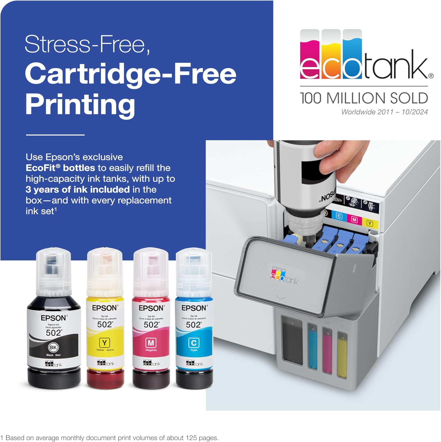 Epson EcoTank ET-2980 Wireless All-in-One Color Supertank Printer with up to 3 Years of Ink, Refillable Tanks, Perfect for Home, 15 PPM, 1.44" Color Screen, Auto 2-Sided Printing – White (Renewed)