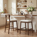 Christopher Knight Home Kaylin Modern Counter Height Bar Stools Set of 2, Upholstered Bar Stool for Kitchen Island, Wood Dining Room Chair with Rattan Back, Counter Stool with Footrest, Brown+Beige