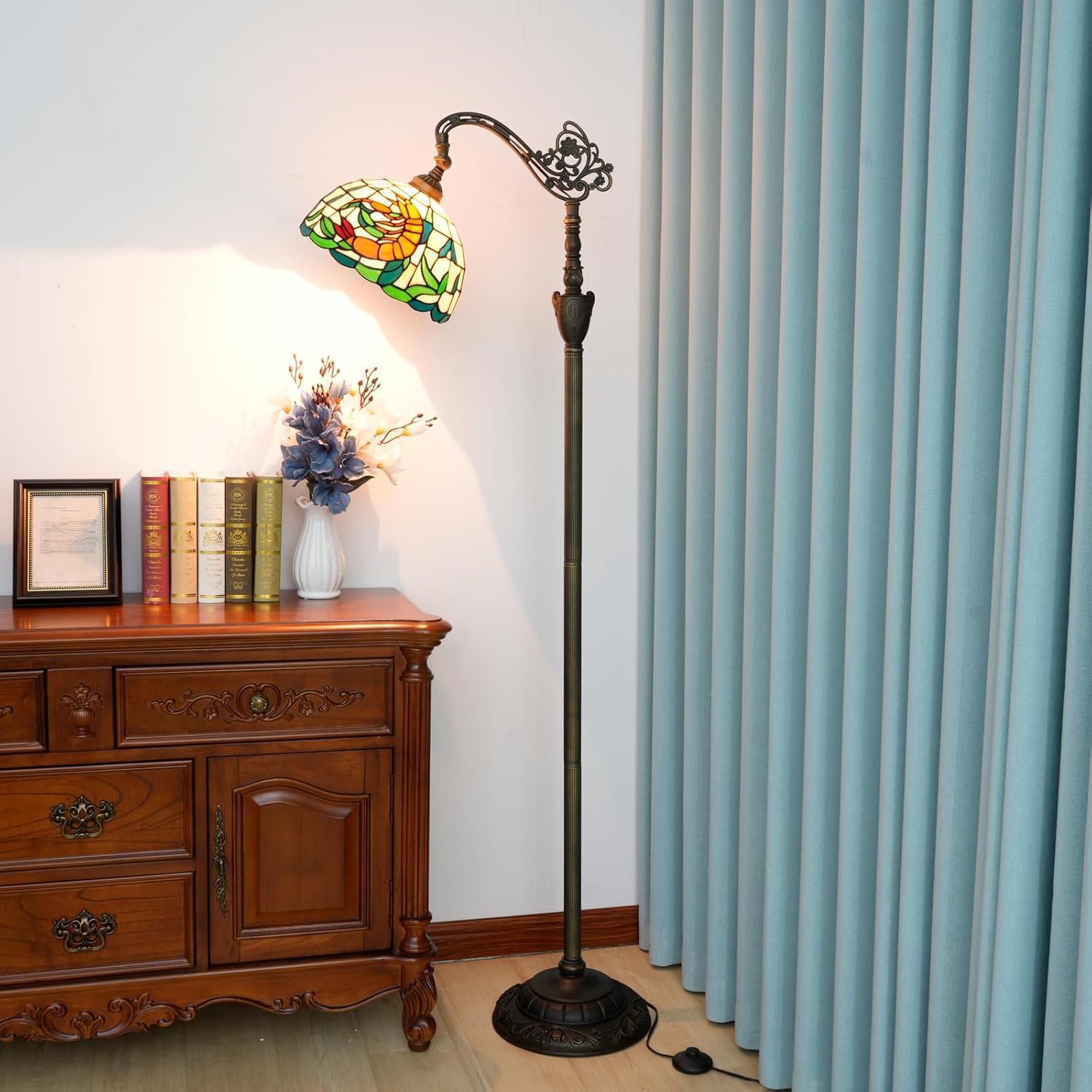 Tiffany Floor Lamp 12 Inch Stained Glass Orange Shrimp Tiffany Style Reading Lamp Retro Home Decoraton Comfortable and Atmosphere Suitable Living Room Bedroom Coffee Shop Restaurant Study