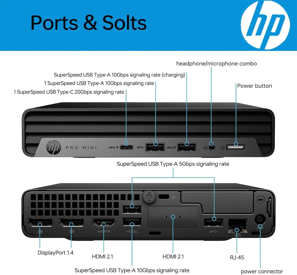 HP Pro Mini 400 G9 Desktop Computer, Intel Celeron G6900T Processor, 16GB DDR5, 512GB SSD, 3-Monitor Ports (2X DisplayPort + HDMI), WiFi 6E, RJ-45, USB-C, Wired Keyboard& Mouse, Windows 11 Pro