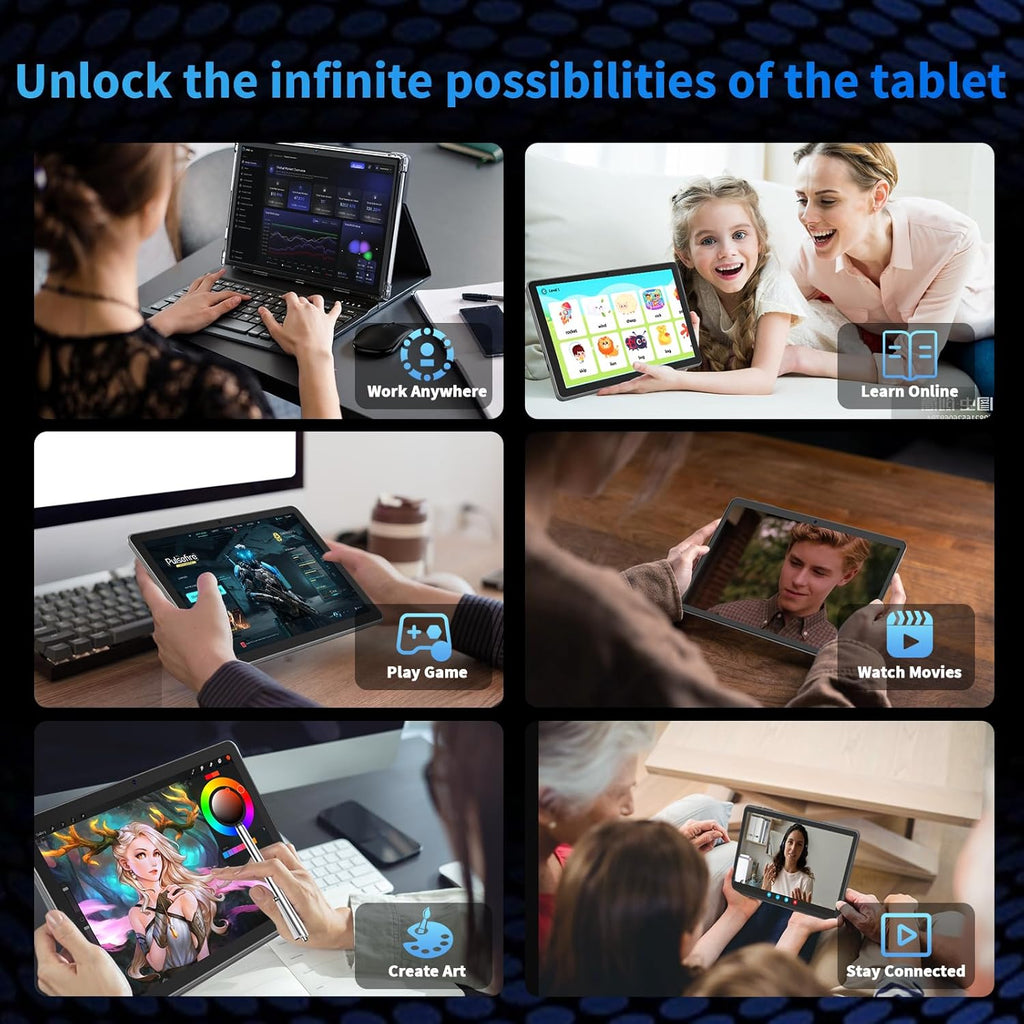 2026 10 Inch Tablet with Keyboard, Android 15 Tablet with Gemini AI, 24GB+256GB+2TB Expand, 2-in-1 Tablets with 8-Core, WiFi, 8000mAh, GMS, GPS, Electronic Tablets PC with Mouse, Case, Stylus(Green)