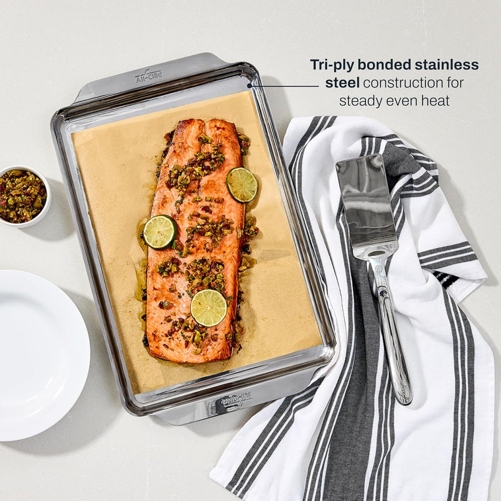 All-Clad Stainless Steel Baking Half Sheet Pan 11.5" x 17" - Tri-ply Bonded for Consistent Baking- (Roast, Bake Cookies, Brownies and More) Professional Stainless Steel Bakeware